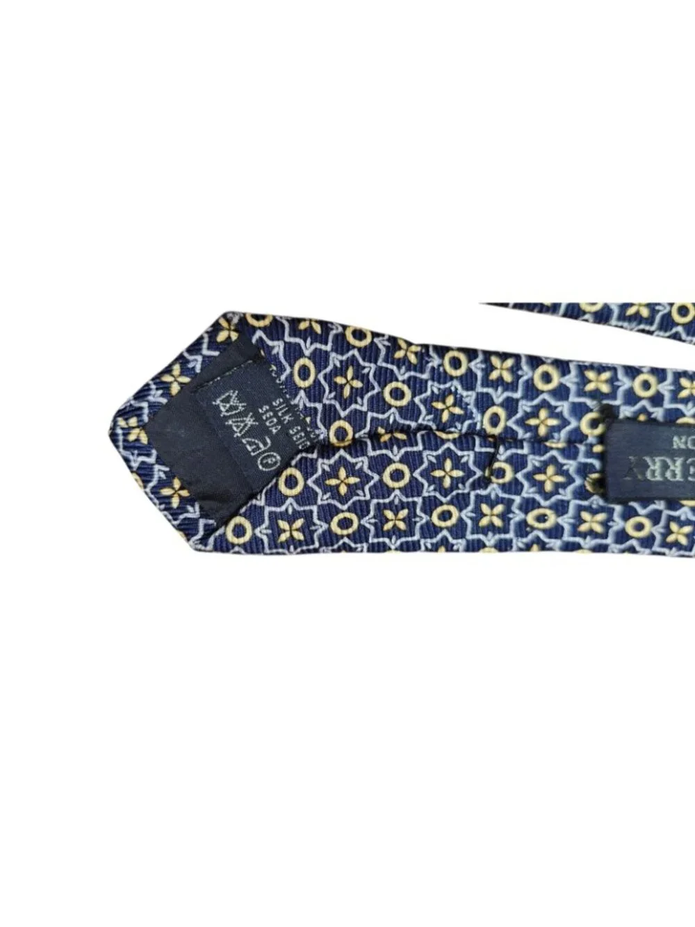 Burberry London 100% Silk Navy Gold Geometric Medallion Tie Made Italy